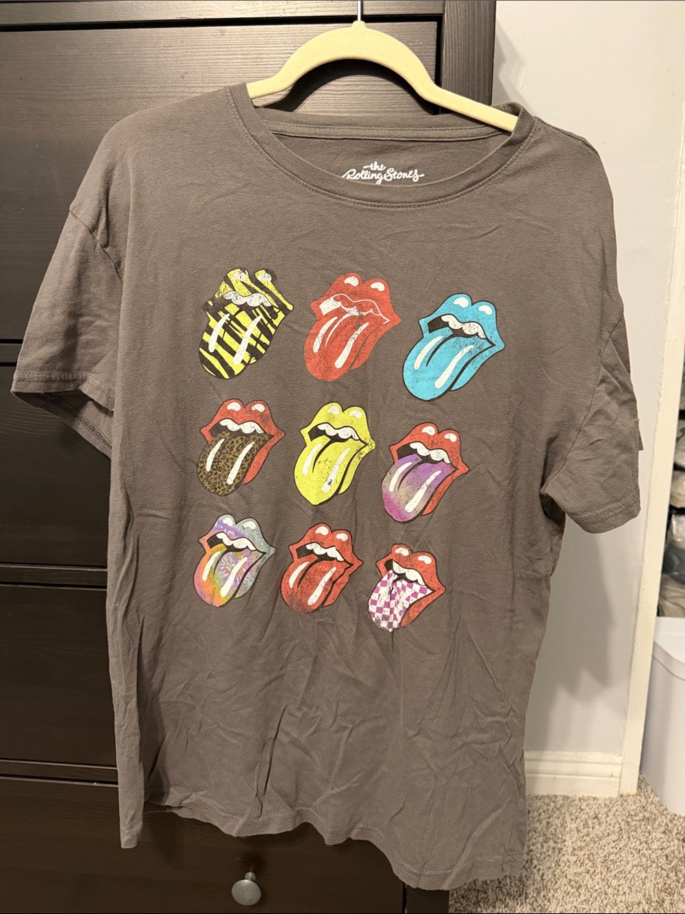 the Rolling Stones Short Sleeve Tee - Brown with Multicolor Tongues